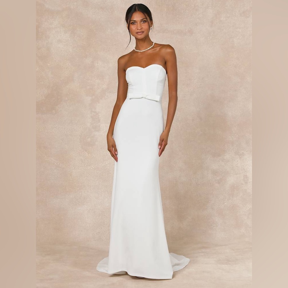 Lulus Momentous Romance White Strapless Bow Mermaid Maxi Dress Size Small NWOT